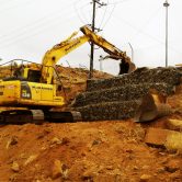 Gabion Wall and Stormwater Remediation Works with yellow crane